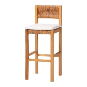 bali & pari Pava Woven Seagrass Bar Stool - Solid Mahogany Wood Stool with Textured Back, Coastal Boho Seating for Kitchen or Lounge, Bar Height